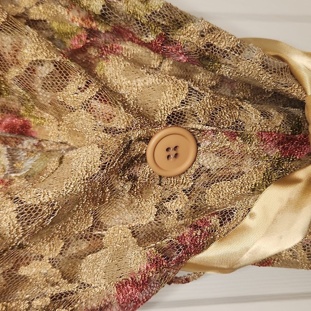 Do & Be Clothing Women's Yellow Gold/Pink Appliqued Floral Lace Jacket Size S - Picture 5 of 13